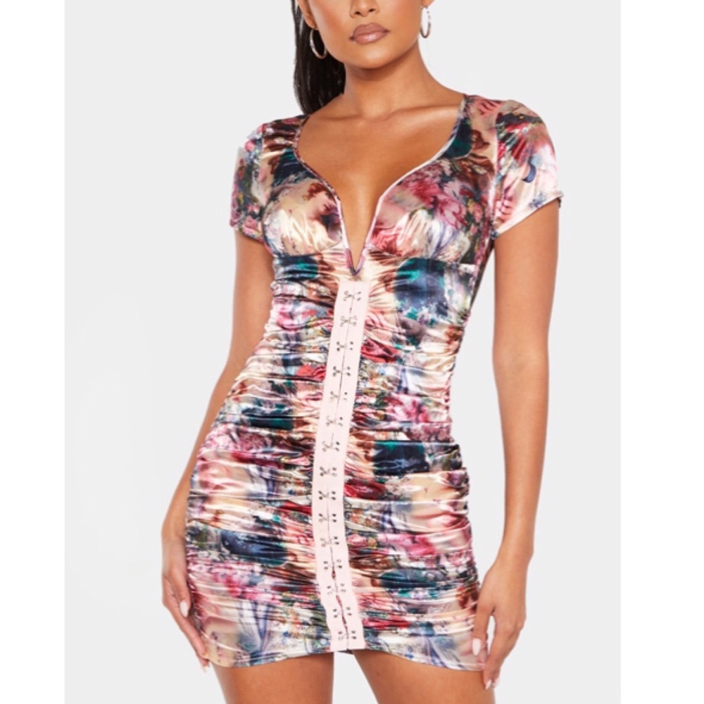 Satin Ruched Bodycon Mini Dress Size-4